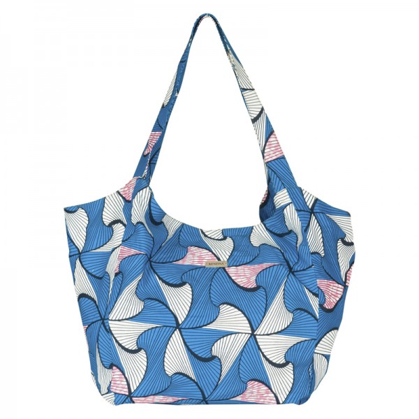 Strandtaske - blå/hvid/sort/rosa